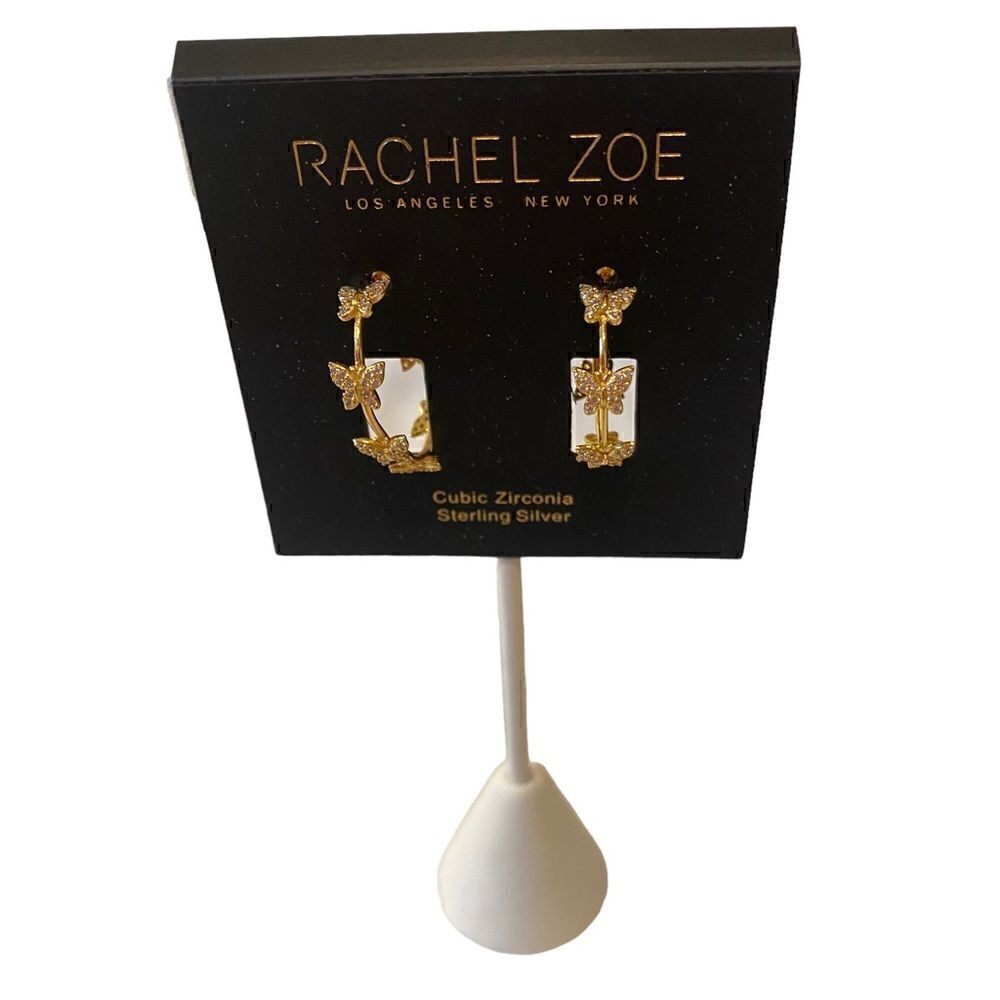 Rachel Zoe Sterling Silver & Cubic Zirconia Gold Toned Butterfly C Hoops.